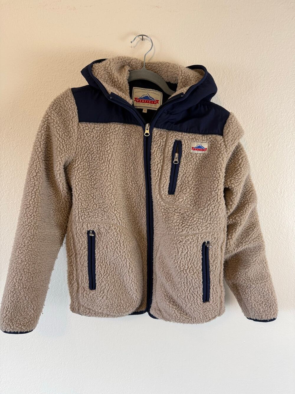 Penfield Fleece Jacket Deep Pile Sherpa S Womens  Beige Blue Colorblock Gorpcore